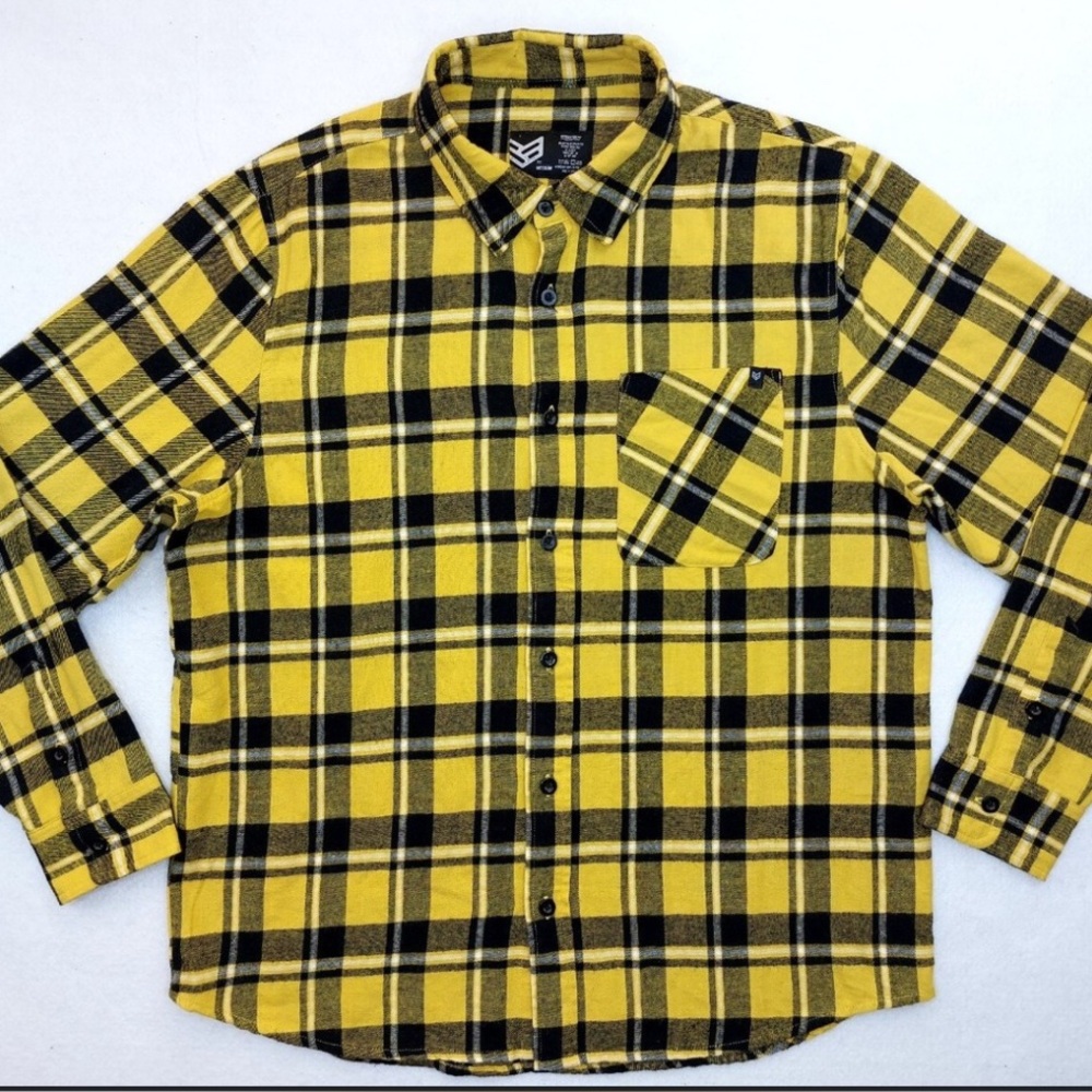 RONIN Factory Plaid Flannel Shirt Mens Medium‎ Rockabilly Trucker Yellow Black